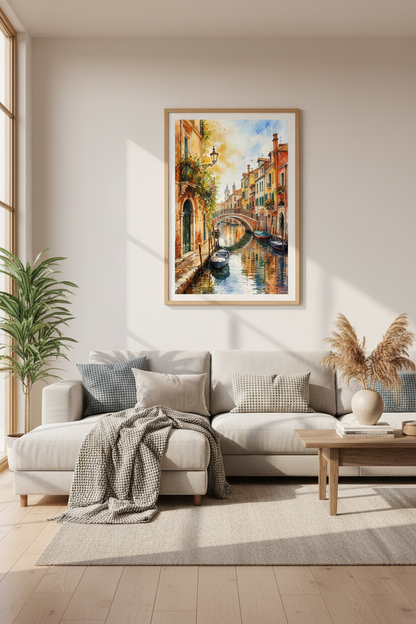 Venice Canal Watercolor Art | Italy Travel Poster, Mediterranean Home Decor