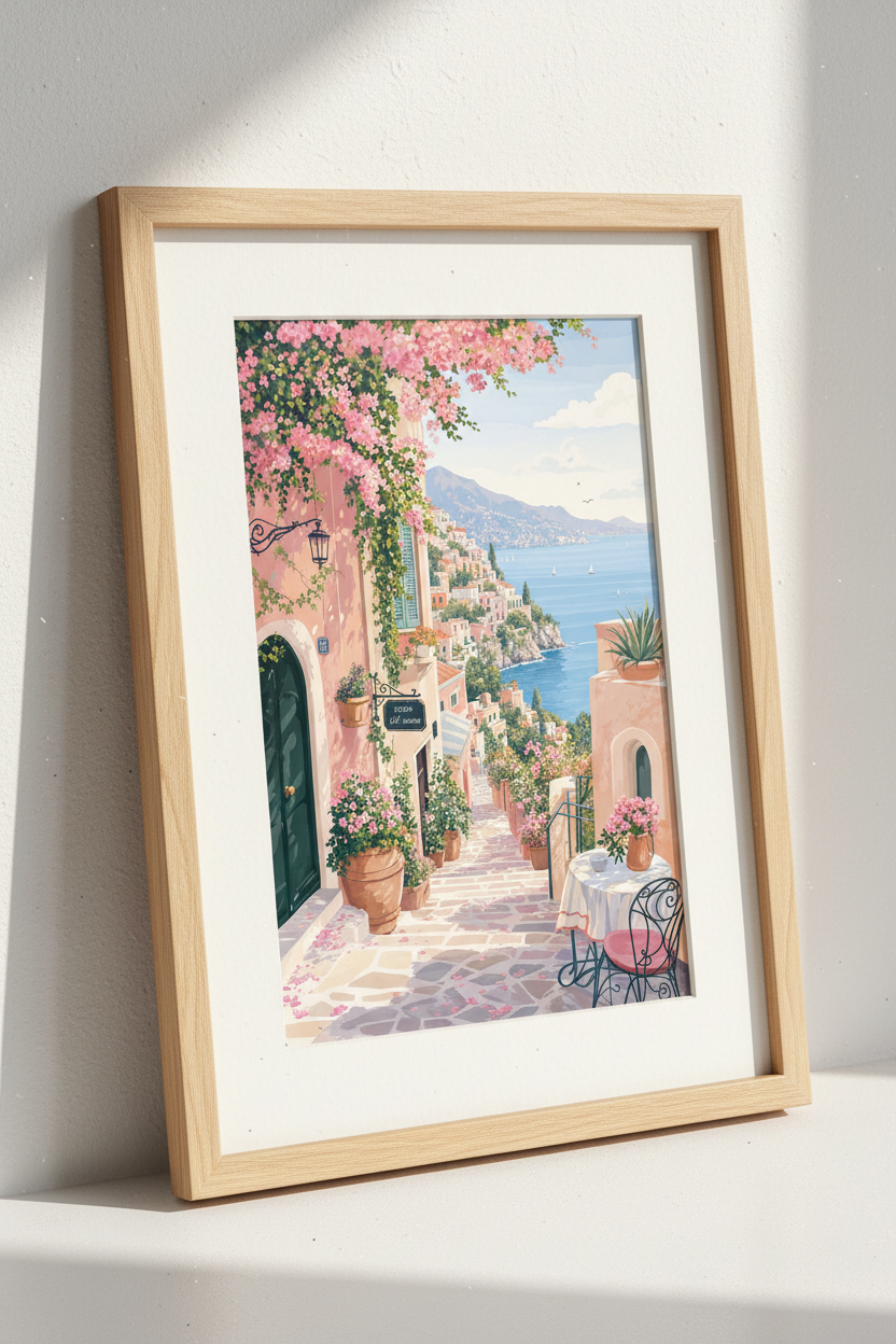 Amalfi Coast Villa Art | Italian Coastal Village Print | Mediterranean Decor