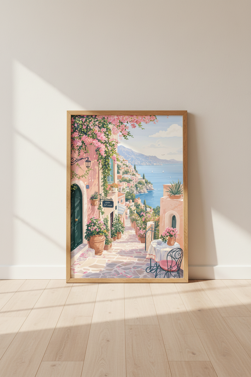 Amalfi Coast Villa Art | Italian Coastal Village Print | Mediterranean Decor