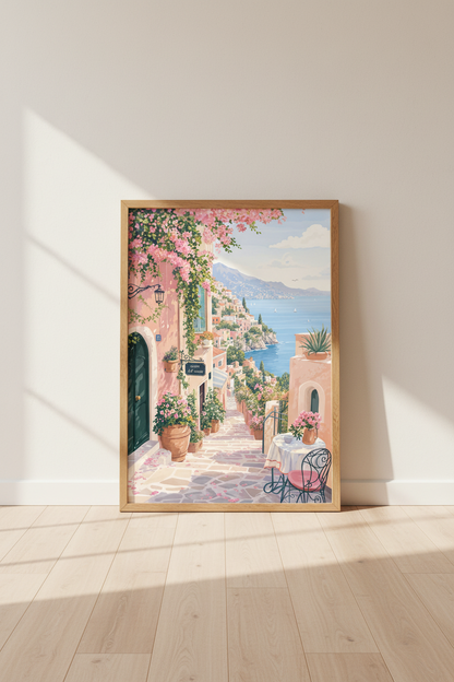 Amalfi Coast Villa Art | Italian Coastal Village Print | Mediterranean Decor