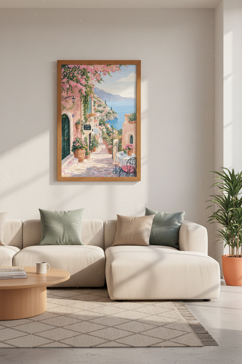 Amalfi Coast Villa Art | Italian Coastal Village Print | Mediterranean Decor