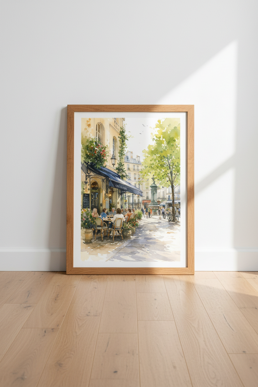 Cafe de Flore Paris Watercolor | French Street Scene Art, Kitchen Decor