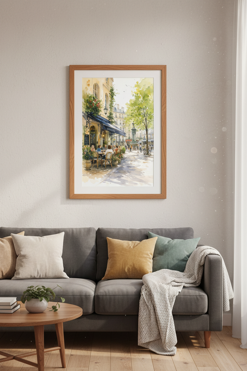 Cafe de Flore Paris Watercolor | French Street Scene Art, Kitchen Decor