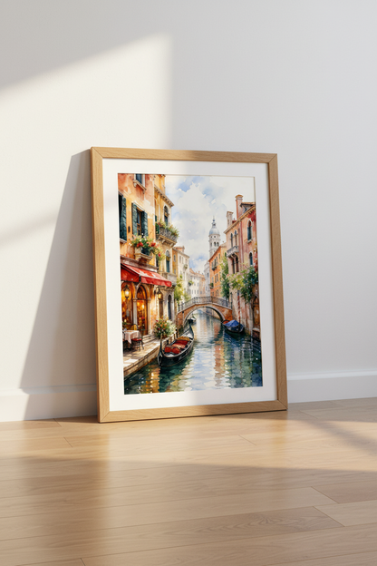 Venice Italy Gondola Canal Watercolor Wall Art | Travel Poster | Mediterranean Decor