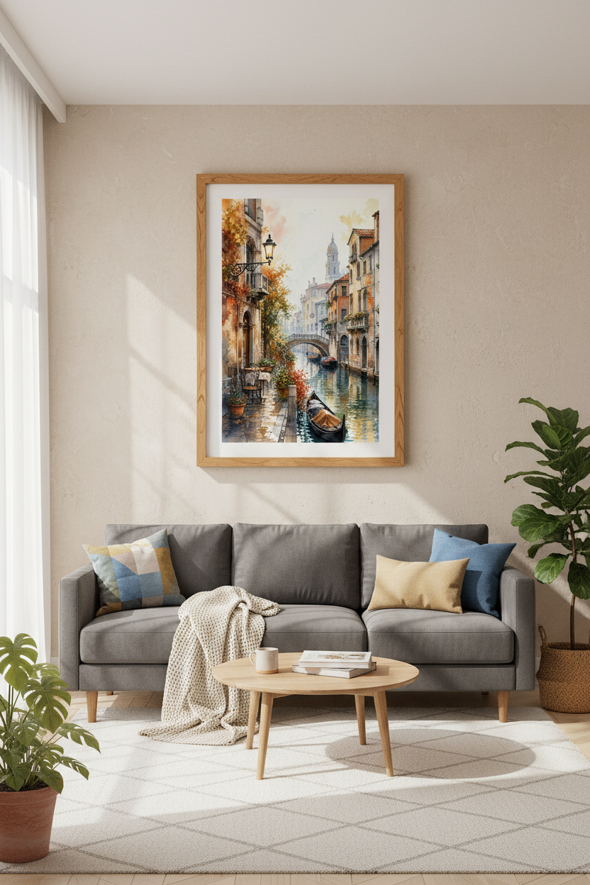 Venice Canal Watercolor Wall Art | Italy Cityscape Decor | Romantic Travel Poster