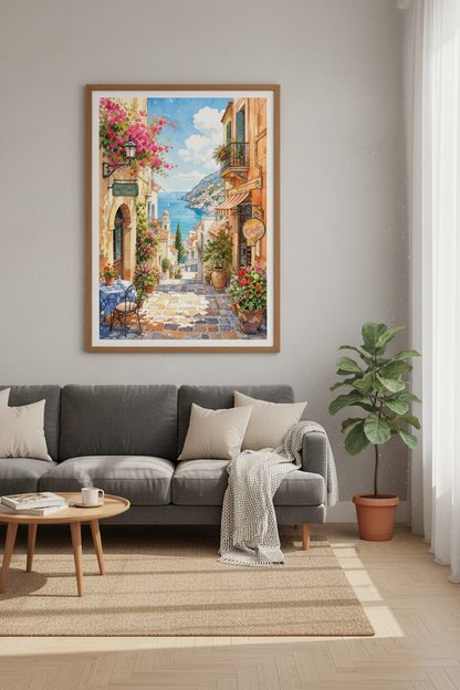 Amalfi Coast Italy Watercolor Print | Mediterranean Wall Art | Italian Summer Poster