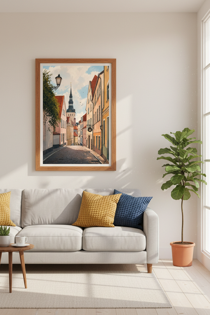 European Old Town Street Wall Art | Pastel City Decor | Architectural Poster