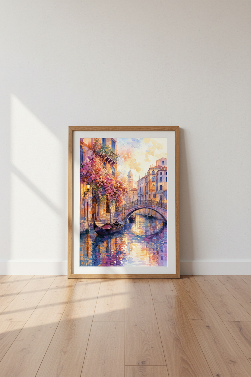 Venice Canal Watercolor Print | Italy Landscape Decor | Romantic Pastel Poster