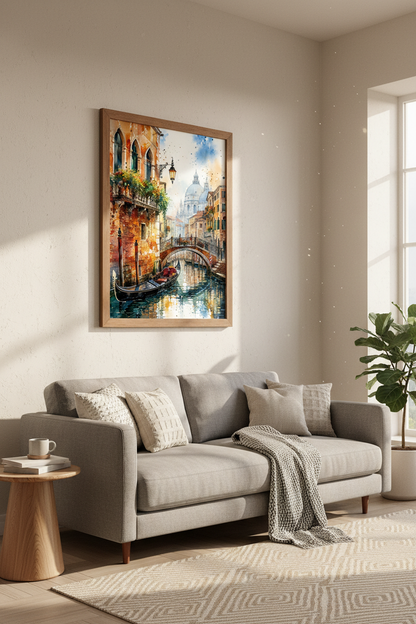Venice Watercolor Canal Art | Italy Gondola Print, Travel Decor Poster