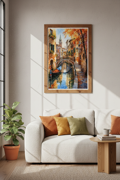 Venice Watercolor Art Print | Autumn Italy Canal Decor | European Landscape Poster