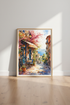 European Cafe Watercolor Print | Mediterranean Coastal Scene, Kitchen & Living Room Decor