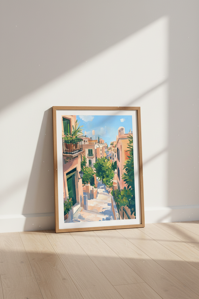 Mediterranean Street Wall Art Print | Travel Home Decor | Impressionist Poster