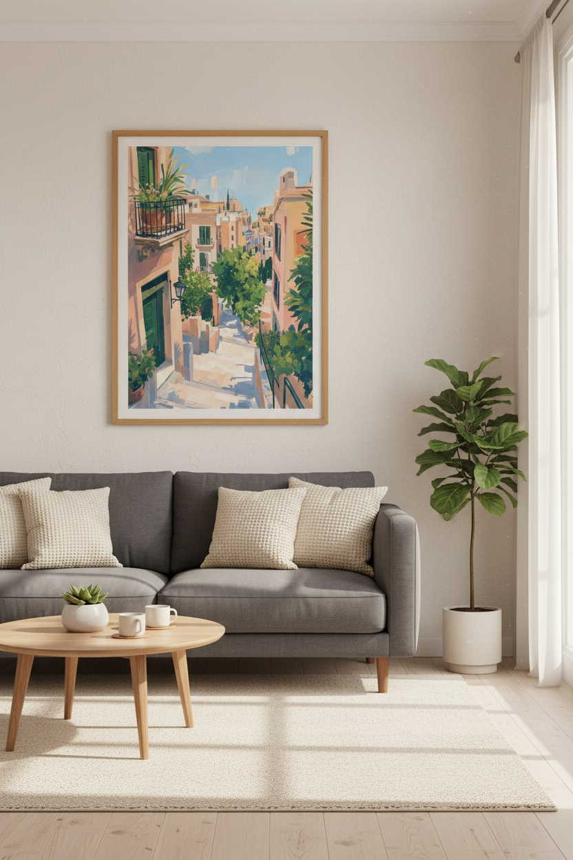 Mediterranean Street Wall Art Print | Travel Home Decor | Impressionist Poster