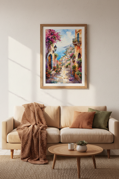 Amalfi Coast Italy Watercolor Wall Art Print | Mediterranean Decor | Positano Poster
