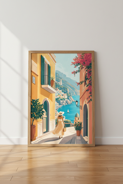Amalfi Coast Art Print | Mediterranean Positano Poster, Travel Wall Decor