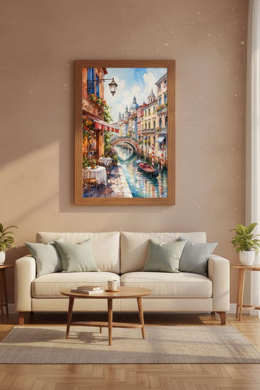 Venice Italy Canal Watercolor | Mediterranean Cafe Wall Art Print, Living Room Decor