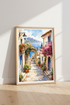 Italian Coastal Village Wall Art | Watercolor Mediterranean Poster, Living Room Decor