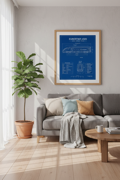 Eurostar e320 Train Blueprint Wall Art | Office Decor | Industrial Technical Poster