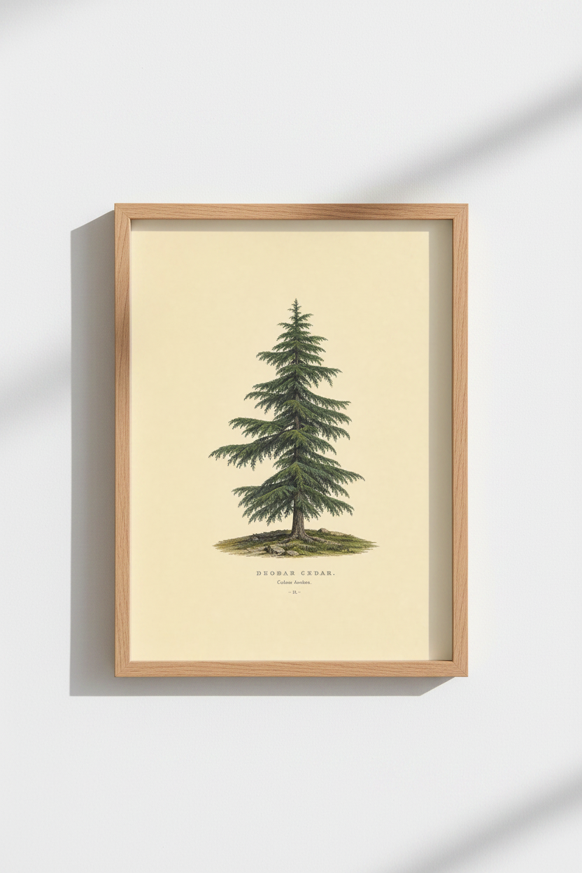 Deodar Cedar Poster | Vintage Botanical Illustration, Cream Background | Living Room Decor