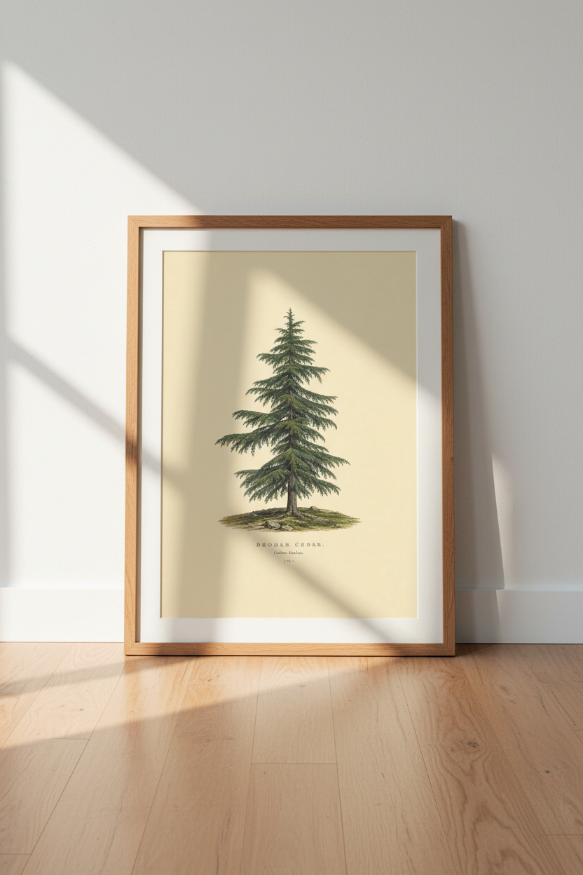 Deodar Cedar Poster | Vintage Botanical Illustration, Cream Background | Living Room Decor