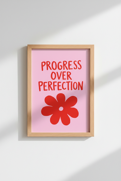 Pink Positivity Poster | Retro Daisy Flower Quote, Motivational Office Wall Art