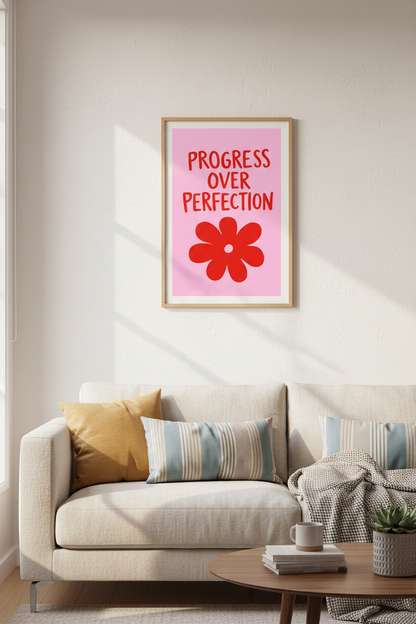 Pink Positivity Poster | Retro Daisy Flower Quote, Motivational Office Wall Art