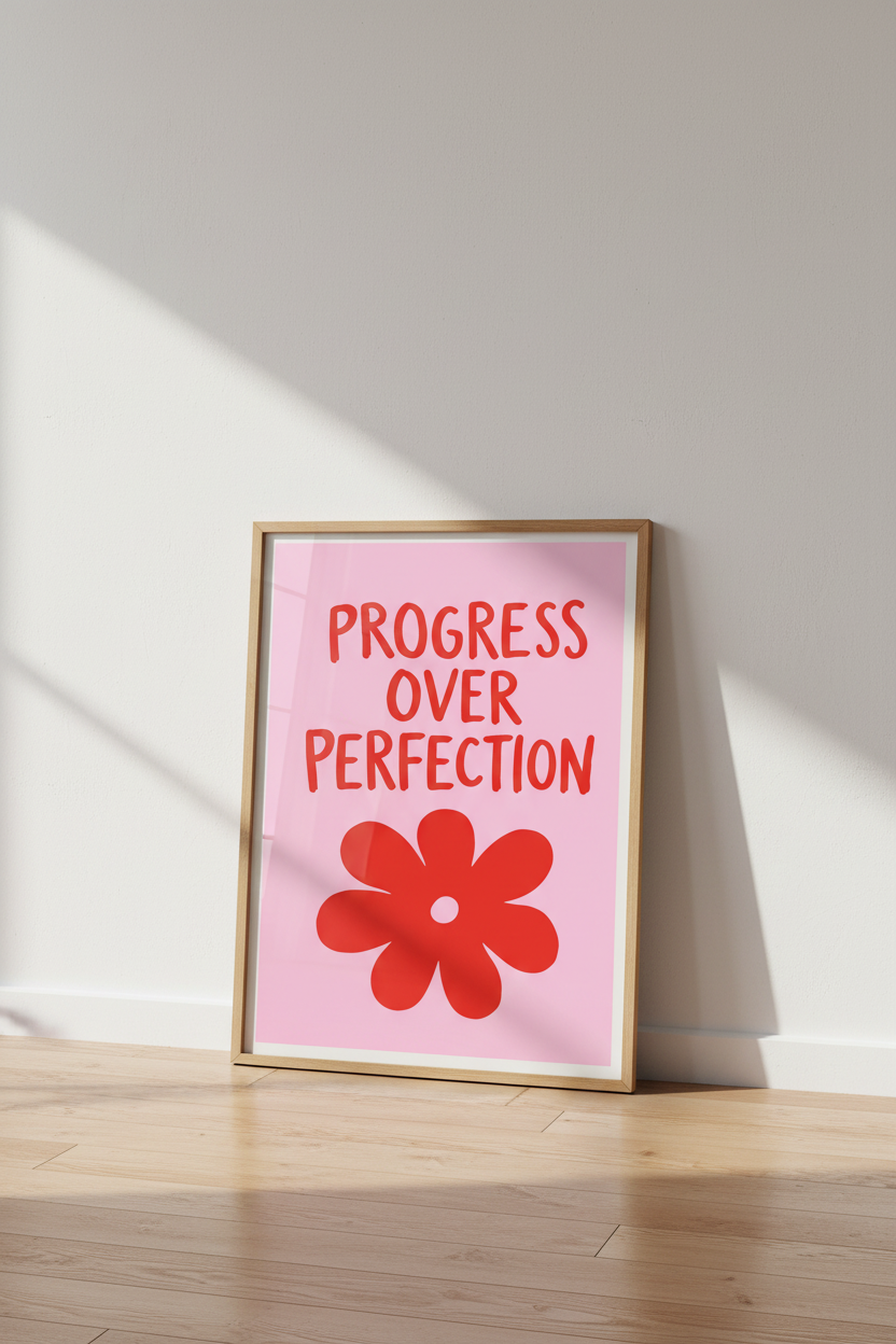 Pink Positivity Poster | Retro Daisy Flower Quote, Motivational Office Wall Art