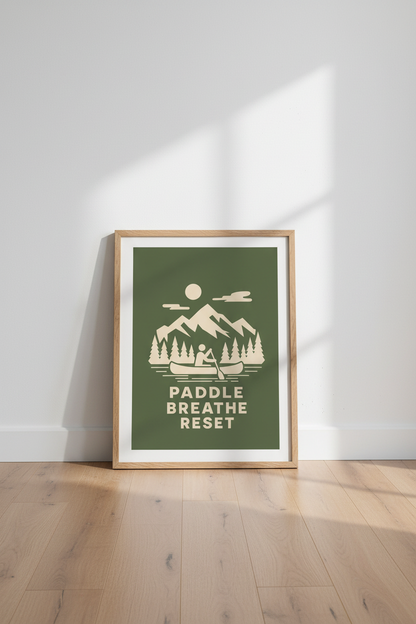 Canoe Mountain Wall Art | Minimalist Nature Poster | Green Cabin Decor