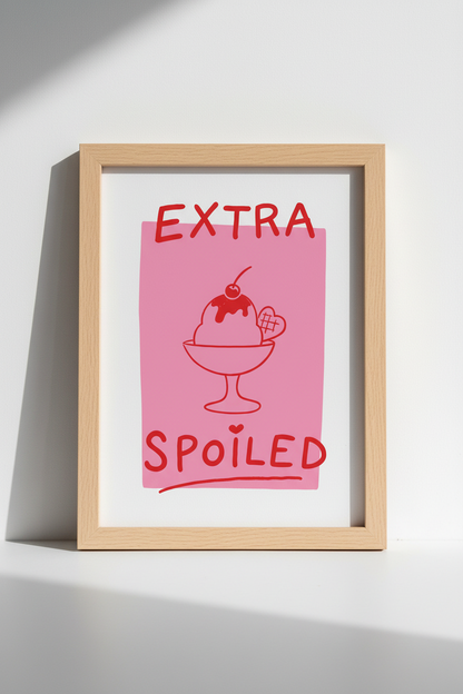 Coquette Room Decor Print | Pink Extra Spoiled Poster, Cherry Ice Cream Art