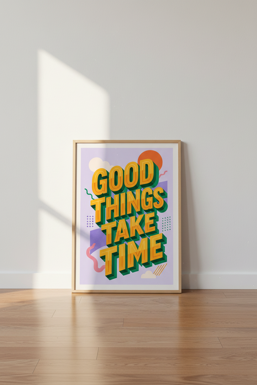 Good Things Take Time Wall Art | Retro Typography Poster | Colorful Home Office Decor