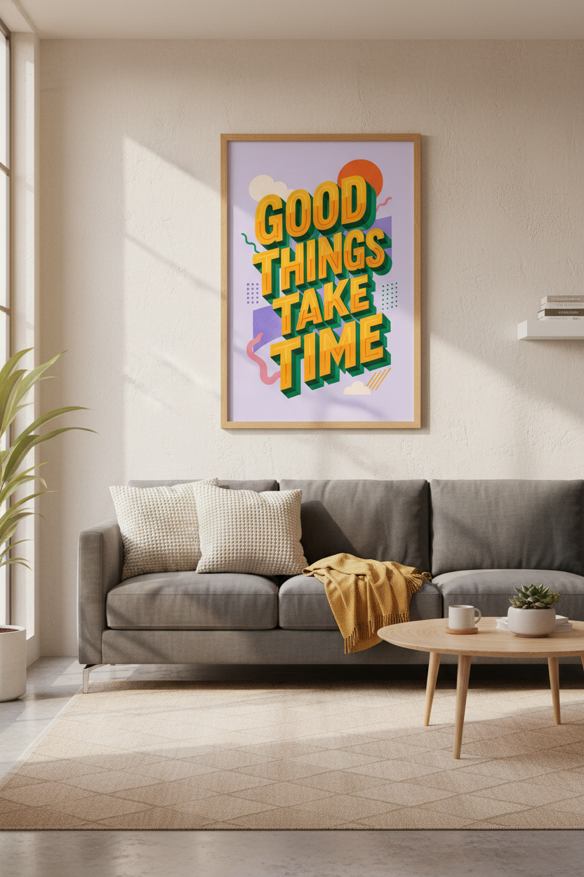 Good Things Take Time Wall Art | Retro Typography Poster | Colorful Home Office Decor