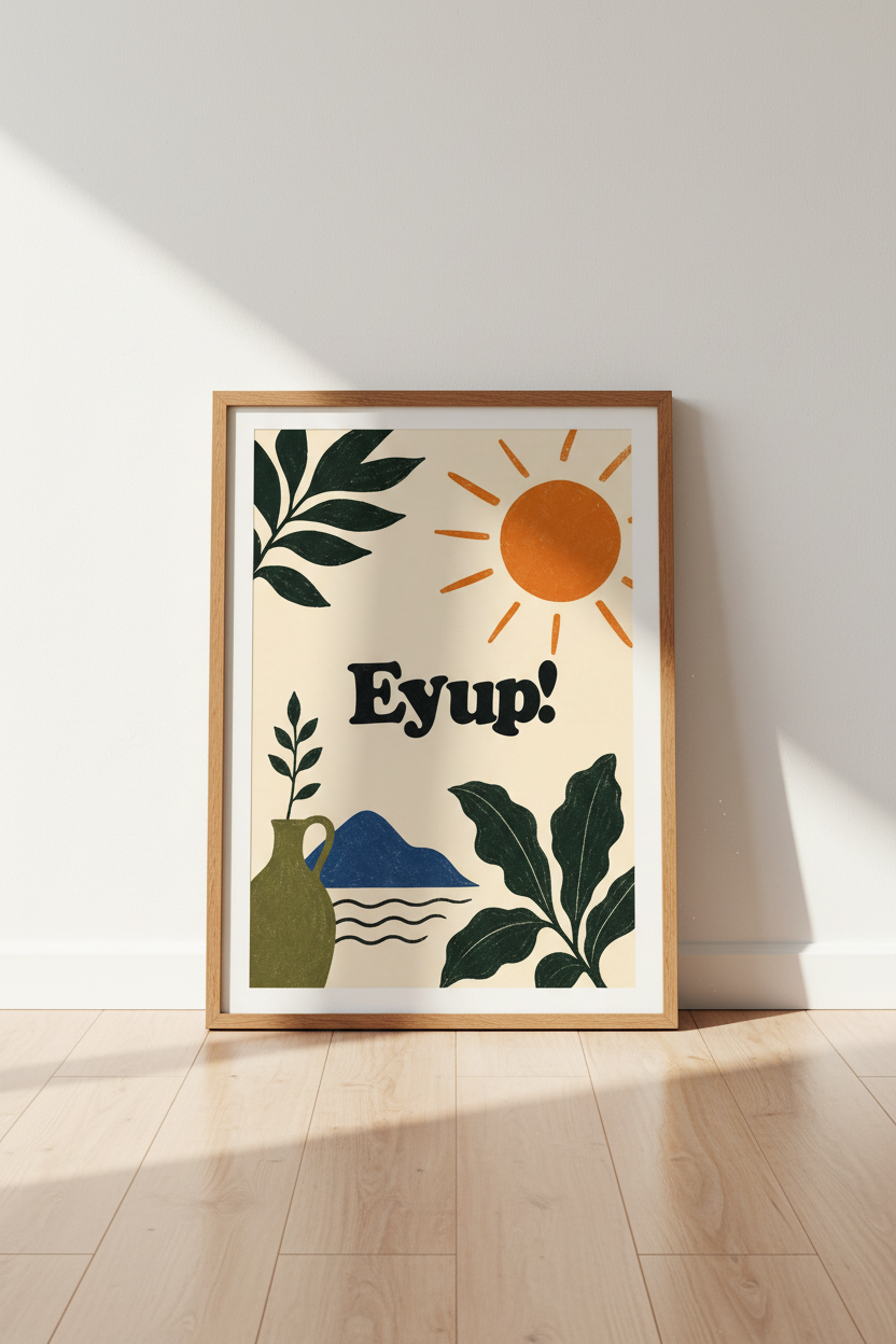 Eyup! Yorkshire Slang Print | Mid Century Boho Decor | Abstract Sun Poster