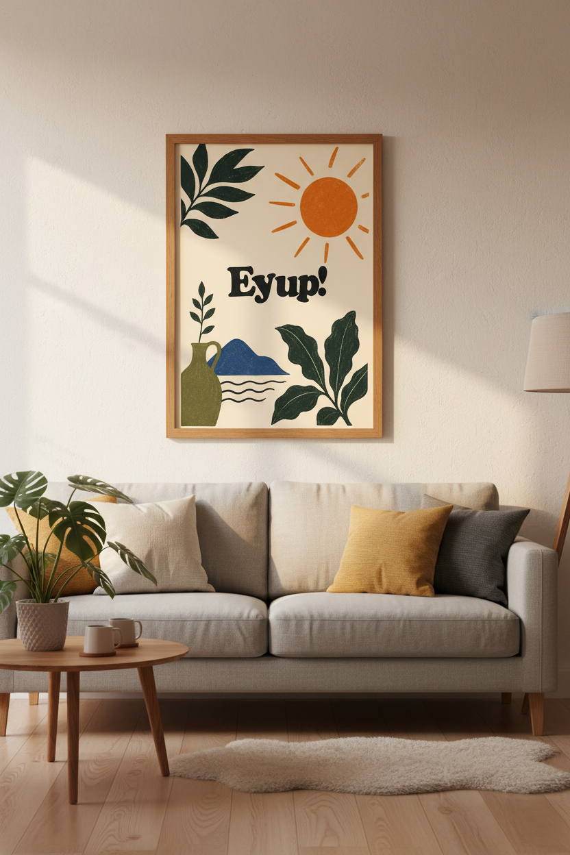 Eyup! Yorkshire Slang Print | Mid Century Boho Decor | Abstract Sun Poster