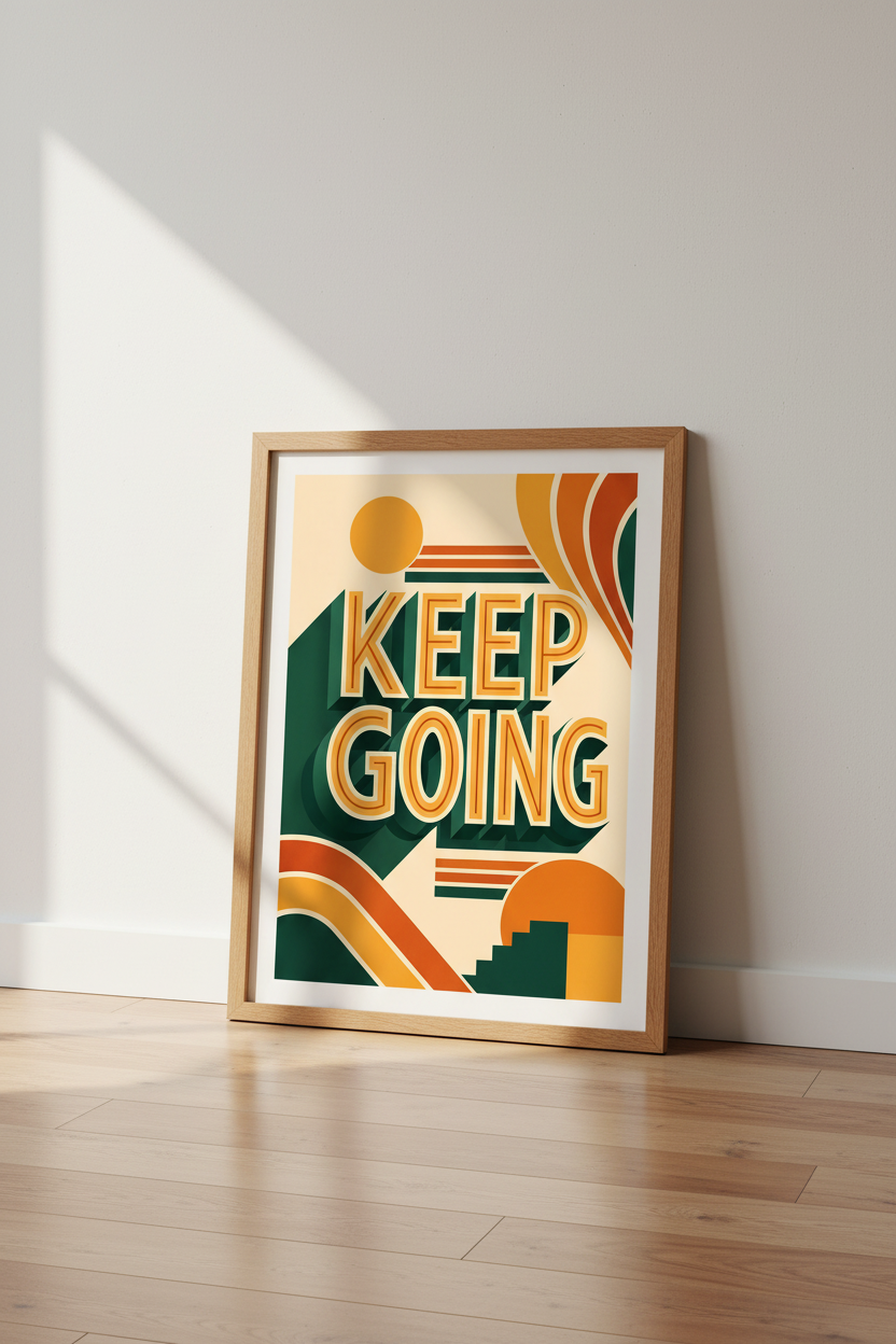 Keep Going Retro Quote Print | Mid-Century Modern Typography, Office Decor