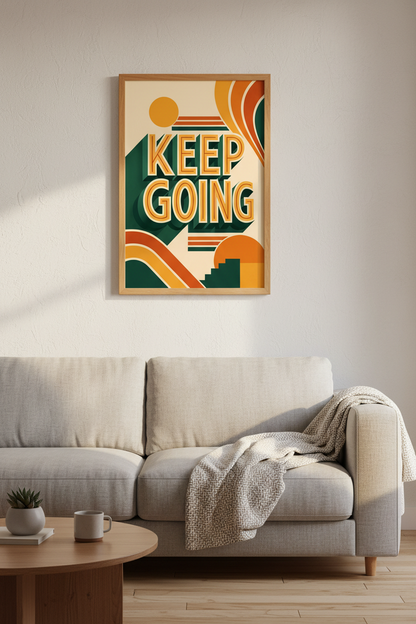 Keep Going Retro Quote Print | Mid-Century Modern Typography, Office Decor