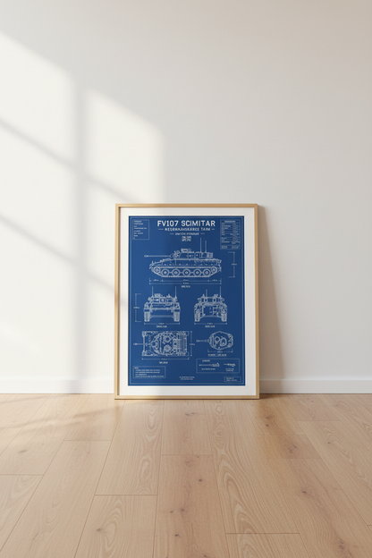 British FV107 Scimitar Tank Blueprint | Military History Decor, Industrial Wall Art