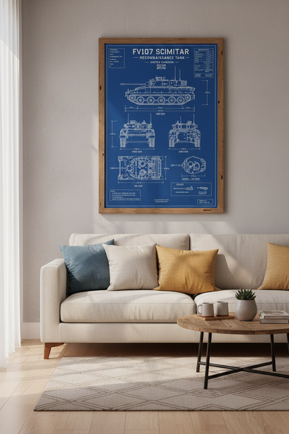 British FV107 Scimitar Tank Blueprint | Military History Decor, Industrial Wall Art