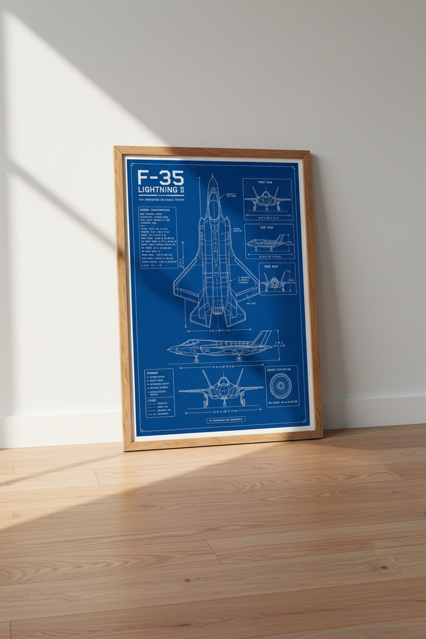 F-35 Fighter Jet Blueprint Wall Art | Office Decor | Tactical Aviator Poster