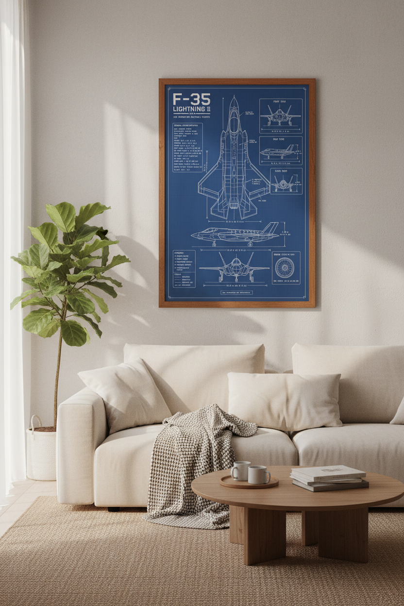 F-35 Fighter Jet Blueprint Wall Art | Office Decor | Tactical Aviator Poster