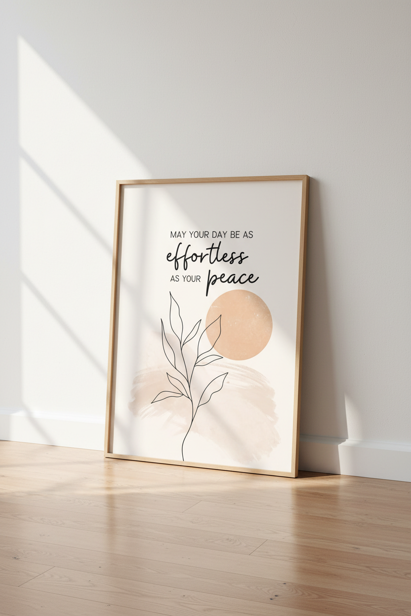 Effortless Peace Quote Wall Art | Boho Botanical Print | Minimalist Zen Poster