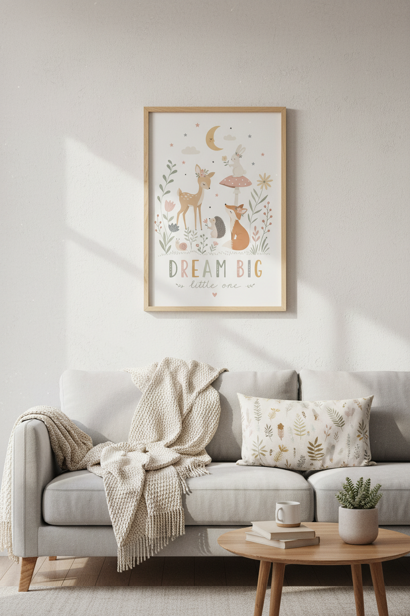 Woodland Animal Dream Big Wall Art | Sage &amp; Rose Nursery Decor | Boho Poster