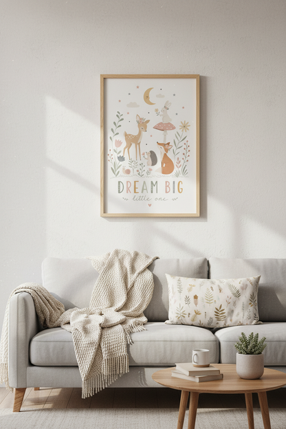 Woodland Animal Dream Big Wall Art | Sage &amp; Rose Nursery Decor | Boho Poster