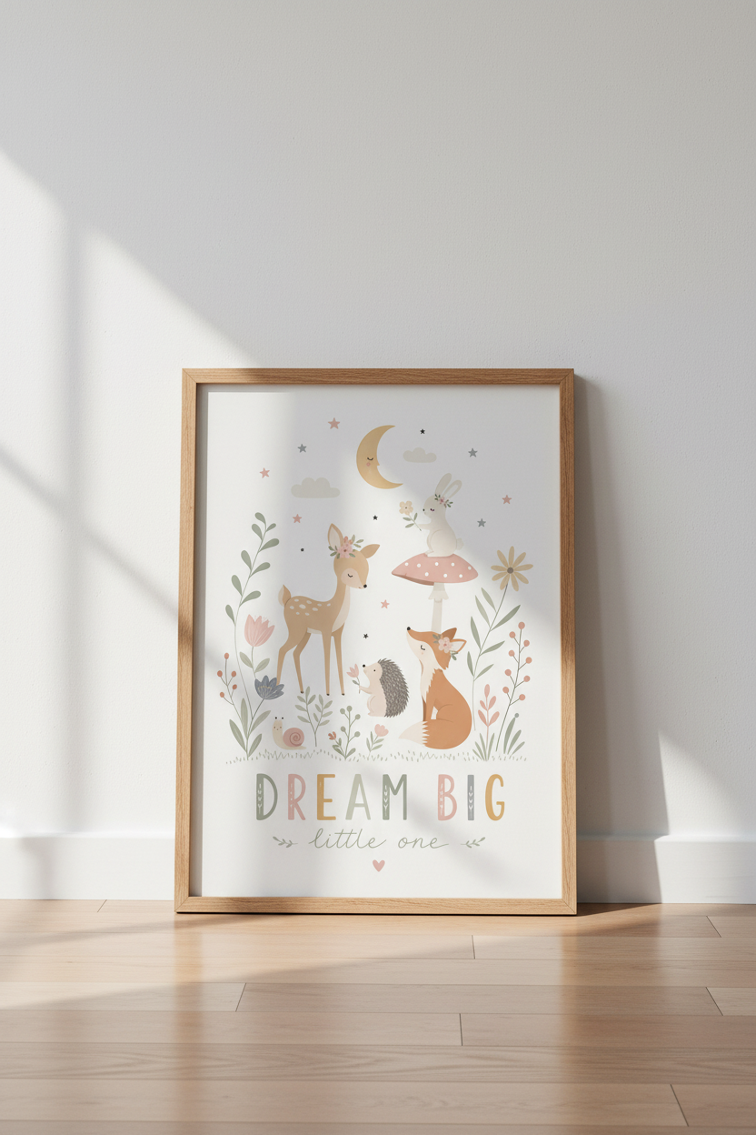 Woodland Animal Dream Big Wall Art | Sage &amp; Rose Nursery Decor | Boho Poster
