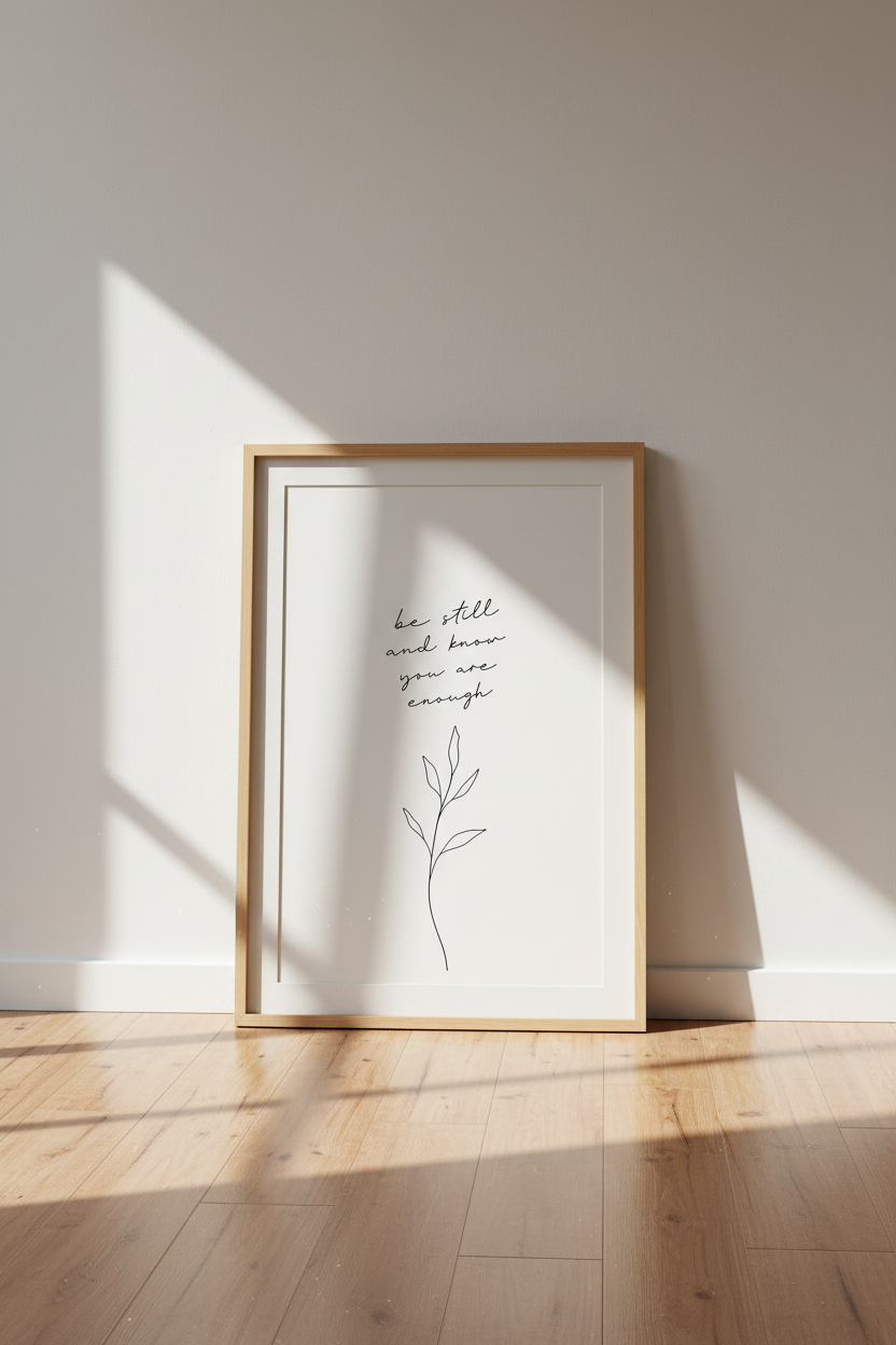 Be Still and Know Poster | Minimalist Botanical Quote Art, Home Office Decor