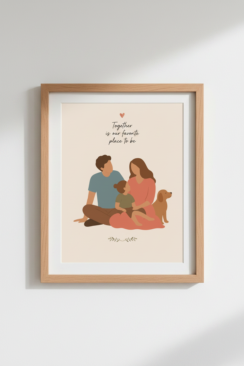 Custom Family Illustration | Minimalist Portrait Art Print, Living Room Decor