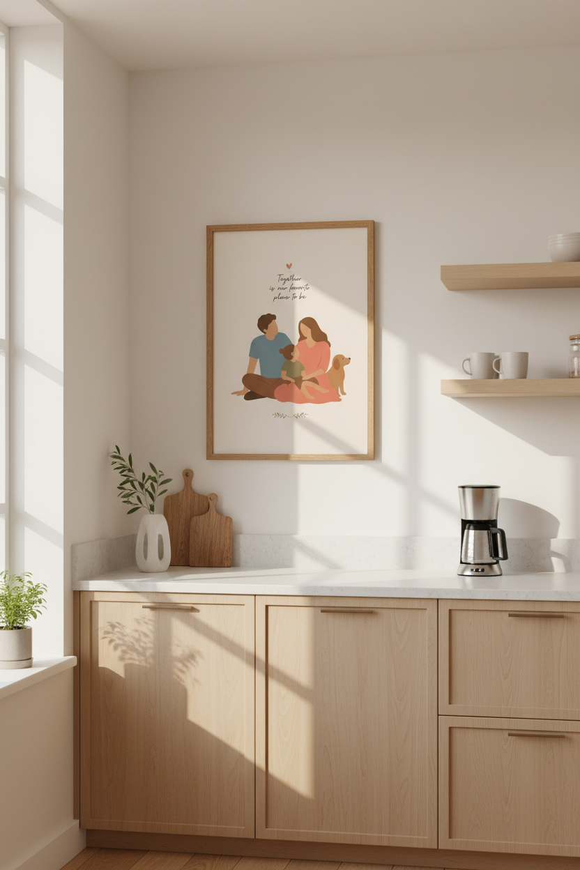 Custom Family Illustration | Minimalist Portrait Art Print, Living Room Decor