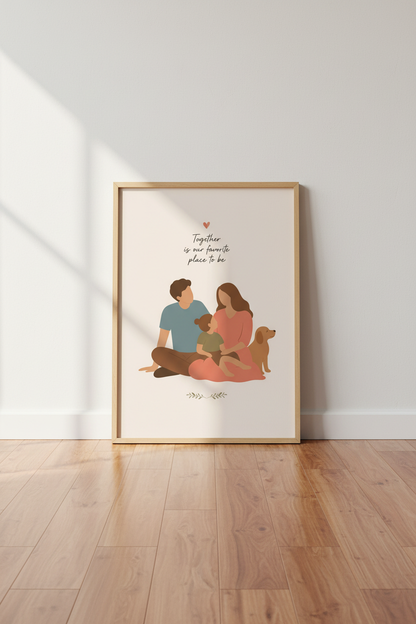 Custom Family Illustration | Minimalist Portrait Art Print, Living Room Decor