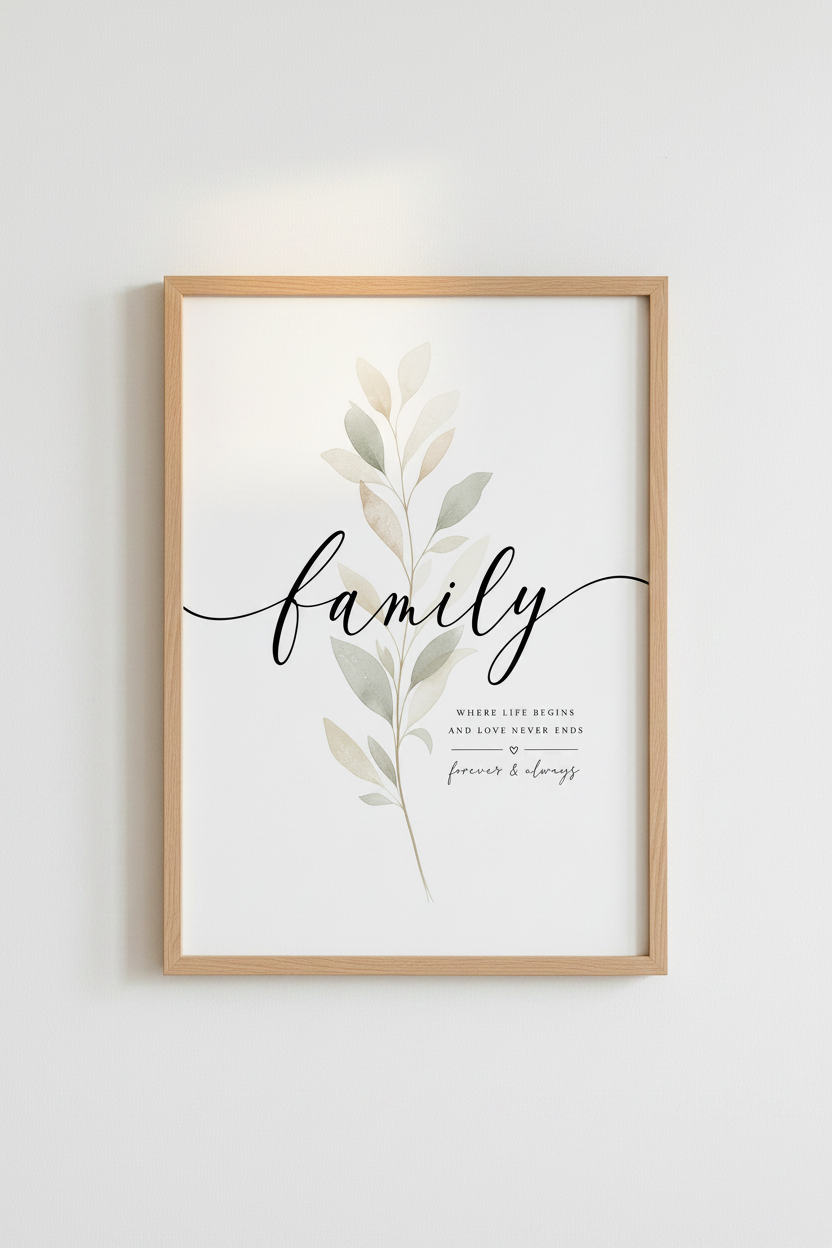 Family Botanical Wall Art Print | Sage Green Leaf Decor | Minimalist Poster