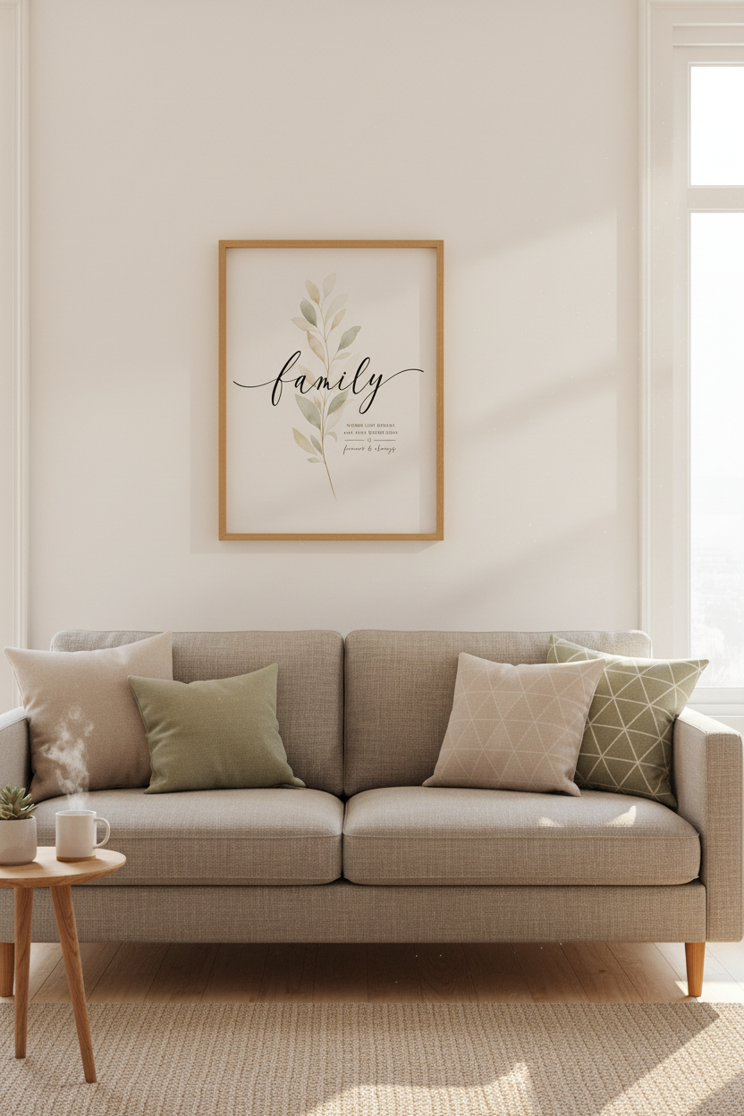 Family Botanical Wall Art Print | Sage Green Leaf Decor | Minimalist Poster