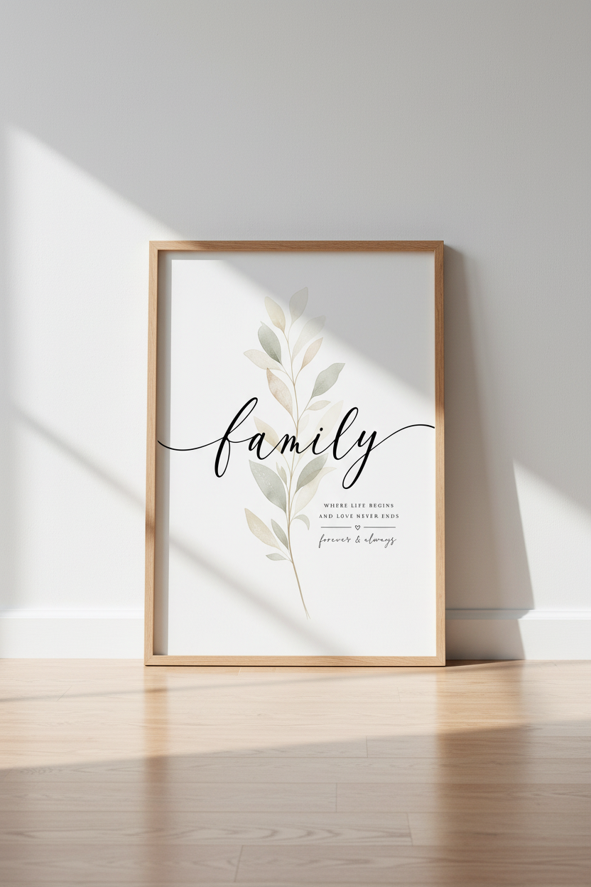 Family Botanical Wall Art Print | Sage Green Leaf Decor | Minimalist Poster